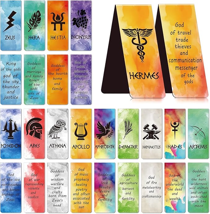 Wxiben Greek Mythologies Magnetic Bookmark - 28PCS Olympians Gods Magnetic Bookmarks The Gods of Ancient Greece Book Marks Page Magnets Marker Clip for Book Lovers Student Teacher Reading Bookish Gift