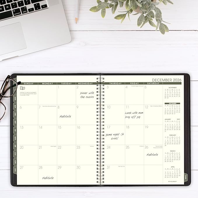 AT-A-GLANCE 2026 Appointment Book Planner, Weekly & Monthly, 8-1/4" x 11", Large, Quarter-Hourly, Recycled, Black (70950G0526)