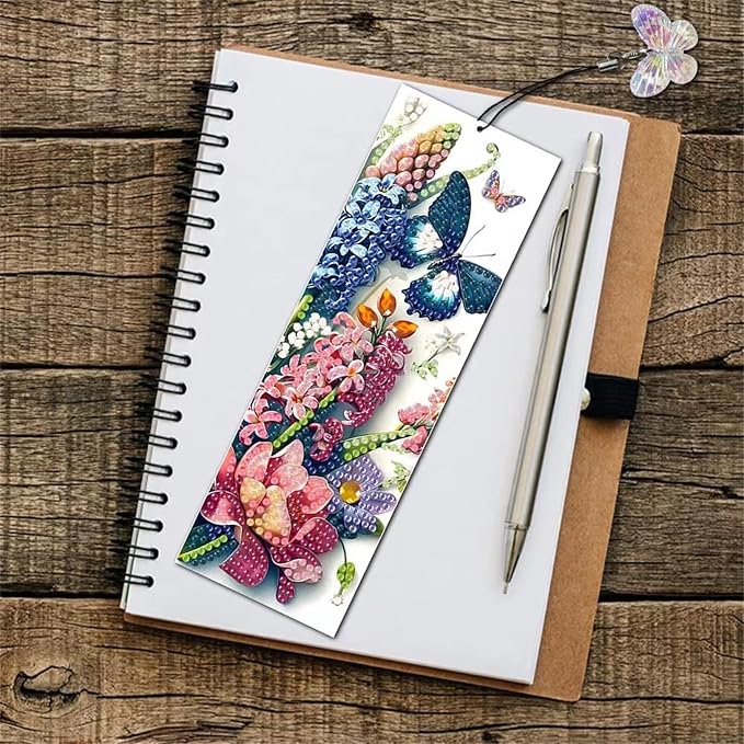 4pcs Butterfly Diamond Art Bookmarks,Flowers Diamond Painting Bookmark Kits for Adult,DIY Gem Art Small Crafts with Rhinestone Tassel,Paint by Diamonds for Birthday Reader Gifts(Butterfly02)
