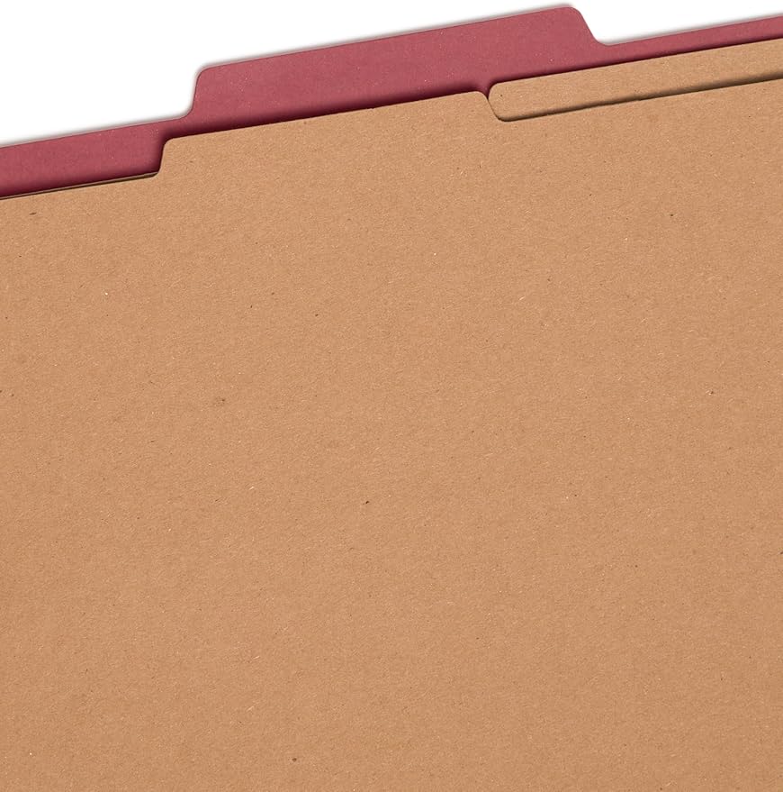 Smead Premium Pressboard Classification File Folder with SafeSHIELD® Fasteners, 2 Dividers, 2" Expansion, Letter Size, Red, 10 Each per Box (14205)