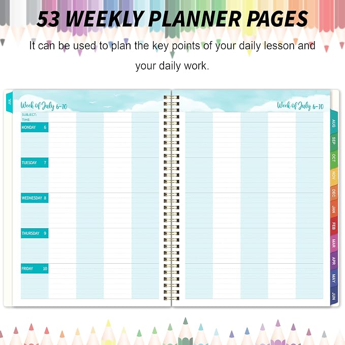 Teacher Planner 2026-2027 for Teacher School - Academic Year Weekly & Monthly Lesson Plan Book, Grade Tracker, Schedule, Spiral Bound, Colorful Tabs, Inner Pocket - Multicolor 8.5 x 11 inch