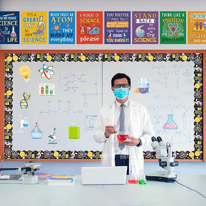 45 Pcs Science Cutouts 15 Desings Science Lab Accents Scientific Cut-Outs for Party Classroom Scientist Bulletin Board Craft Home Office Wall Decoration
