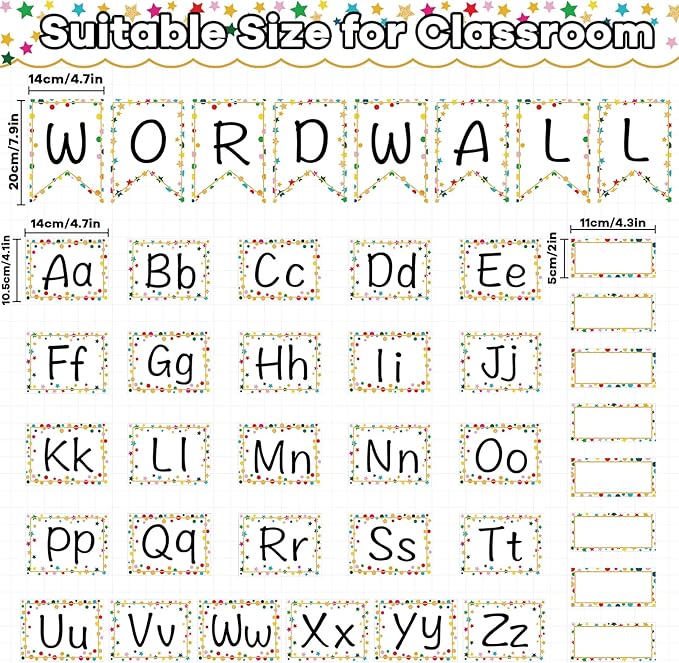 Word Wall Bulletin Board Set Alphabet Letter for Classroom ABC Poster Chart Sight Words Polka Dots Border for First Grade Pre School Kindergarten Elementary Classroom Wall Decor Supplies