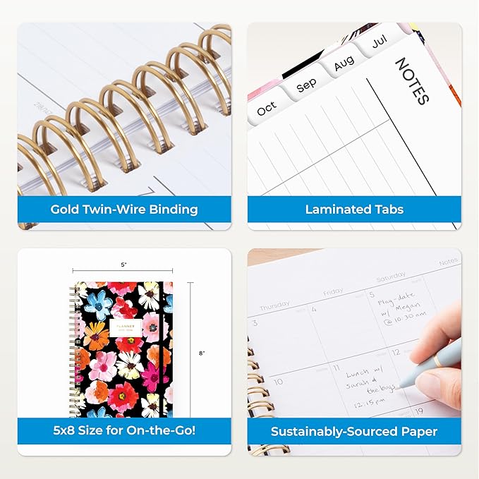 Blue Sky 2025-2026 Weekly and Monthly Academic Year Planner Calendar, July 2025 - June 2026, 5" x 8", Hard Cover, Wirebound, Storage Pocket, Laminated Tabs, Stickers, Pop Garden