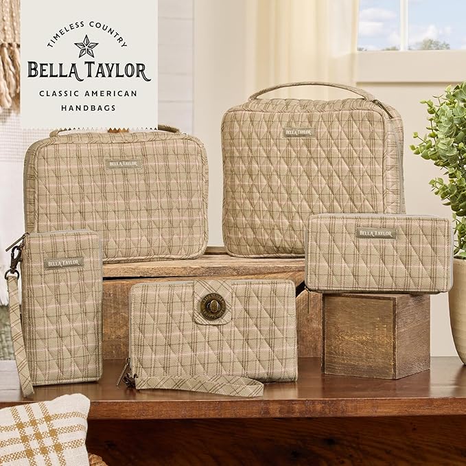 Bella Taylor Small Bible Cover for Women - Quilted Cotton Bible Case for 6 x 9 inch Books - Willow Plaid