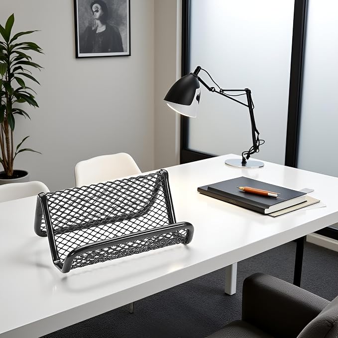 Jinshining Black Business Card Holder, Metal Mesh Business Card Holder, Credit Name Card Case, Office Card Collection Organizers Desk Storage Stand Index Card Filing Products，Desk Accessories