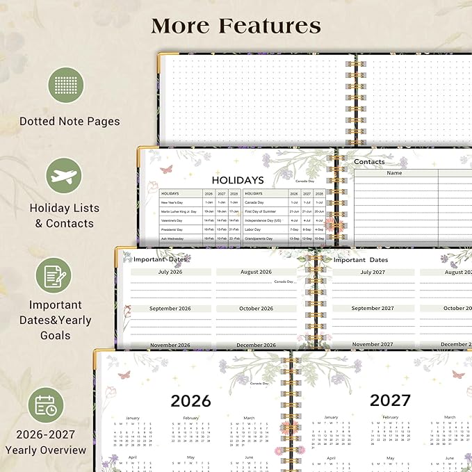 Academic Planner 2026-2027, 18 Months Weekly and Monthly Calendar Planner from July 2026 - December 2027, 7.3" x 10" B5 Large Hardcover Agenda Organizer Book with Tabs, Yearly Daily Planners for School Work Student Teacher, Black Garden