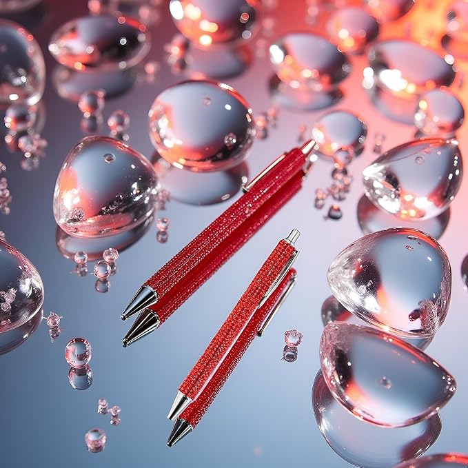 Red Rhinestone Bling Metal Ballpoint Pens Stationery Press Pen Black Ink Gift Pens for Women Girls Coworkers Novelty Cool Signature Pen Writing and Correction Supplies