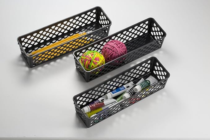 Officemate Recycled Supply Basket, Plastic, 10.13 x 3.06 x 2.38, Black, 3/Pack