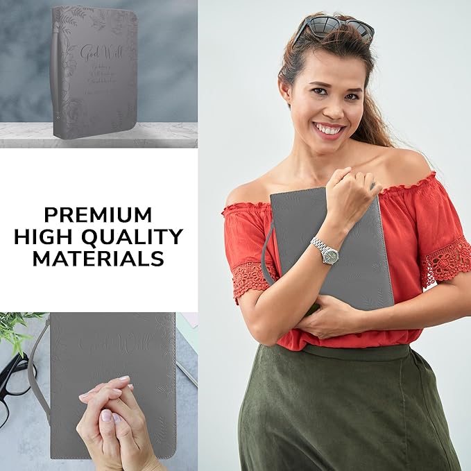 DEHITE Bible Cases for Woman — Leather Bible Covers for Women — Carrying Bag for Woman — Pen Slots — Zippered Pocket — Premium Faux Leather Holder — Christian Floral Accessories