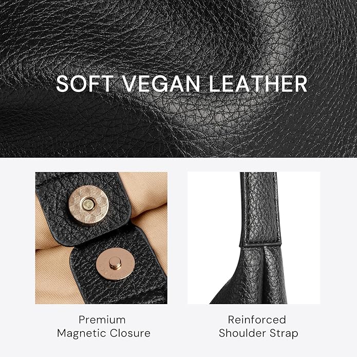 Hobo Bag for Women, Large Slouchy Shoulder Bag, Soft Vegan Leather Everyday Tote Purse, Stylish Handbag Fits 13.6'' Laptop
