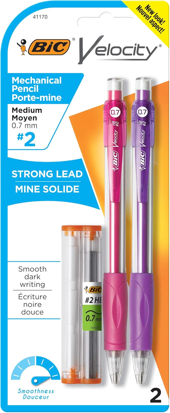 BIC Velocity Original Mechanical Pencil, Medium Point (0.7mm), Smooth Dark Writing, 2-Count (Pack of 2)