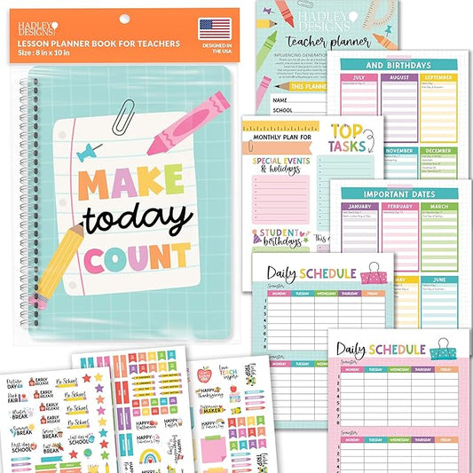 Hadley Designs Teacher Planner 2026-2027 Academic Year - Undated Teacher Lesson Planner Book for Teachers, Homeschool Planners 2026-2027, First Year Teachers Must Haves, Back to School Teaching Gifts