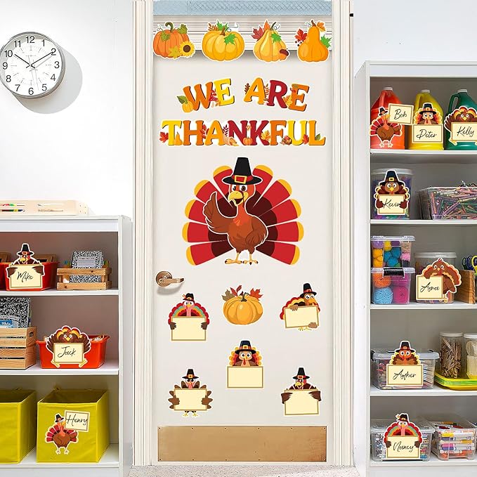 71 Pcs Thanksgiving Turkey Bulletin Board Decorations We are Thankful Classroom Bulletin Board Fall Pumpkin Turkey Maple Leaf Cutouts Decor for Autumn Harvest School Chalkboard Wall Decor Supplies