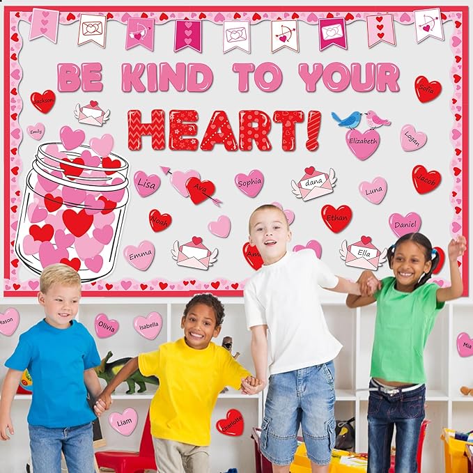 gisgfim Valentine's Day Bulletin Board Set Decorations Valentines Classroom Decor Love Heart Name Tag Cutouts for School Home Chalkboard Wall Door Valentine Party Supply(Be Kind to Your Heart)
