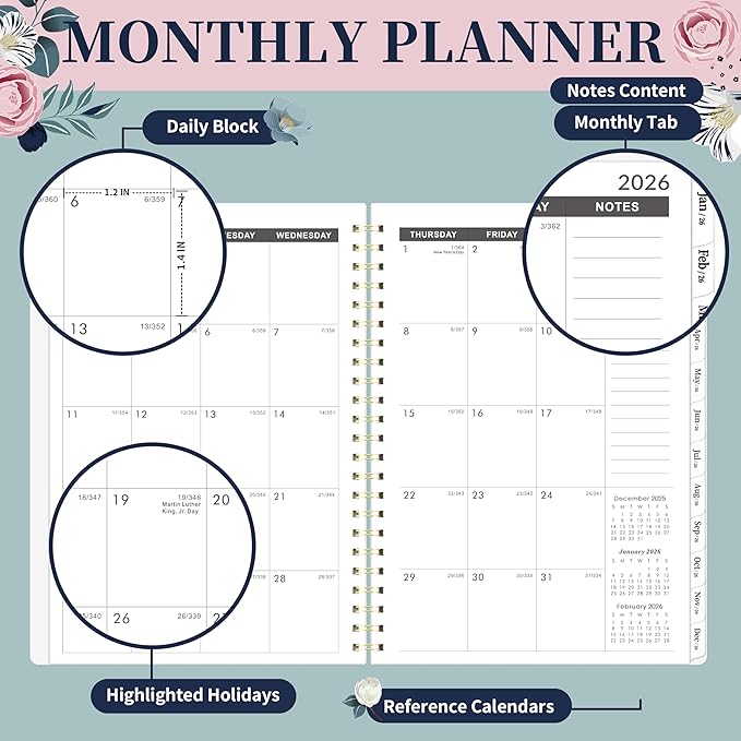 2026-2030 Monthly Planner - 5 Year Planner 2026-2030, Jan.2026 - Dec.2030, 6.4" x 8.5", 60-Month Planners/Calednar with Double-Side Pocket + Durable Polypropylene Cover