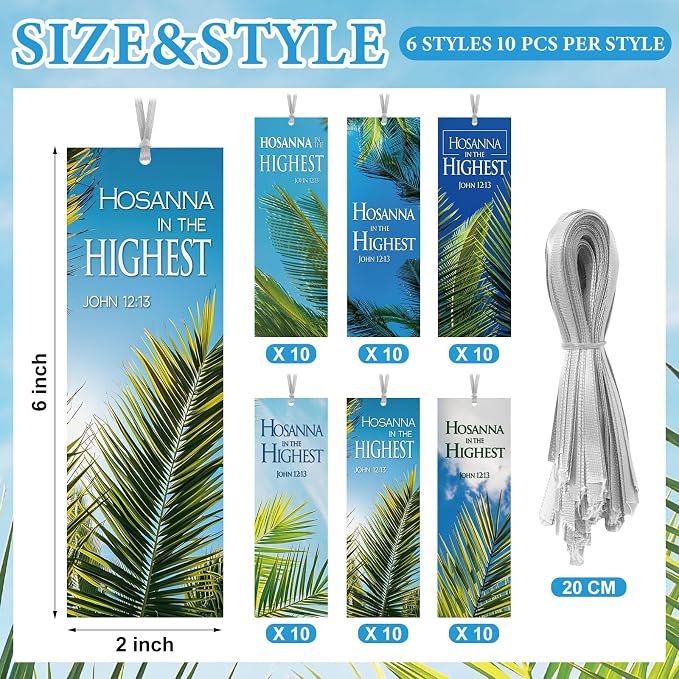 Dispowreath 60 Pcs Hosanna Palm Leaf Bookmarks Lent Easter John 12: 13 Bookmarks Palm Sunday Religious Christian Exchange Gifts for Men Women Church Prizes Party
