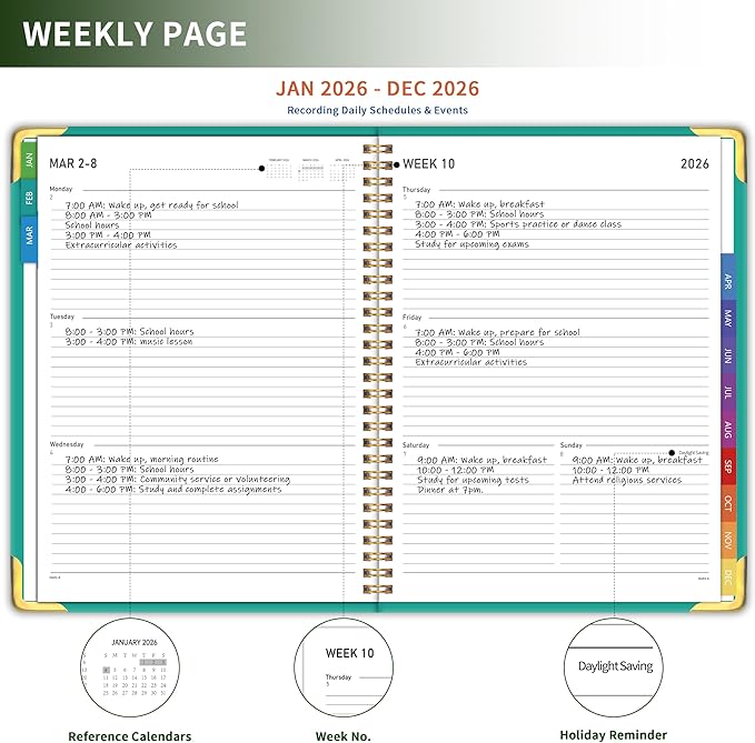 Planner -2026, Hardcover Weekly & Monthly Calendar Planner, January 2026 - December 2026, 8.5" x 11", Daily Agenda Book with Colorful Tabs, College Organizer Notebook, School & Work Supplies for Student Teacher Classroom