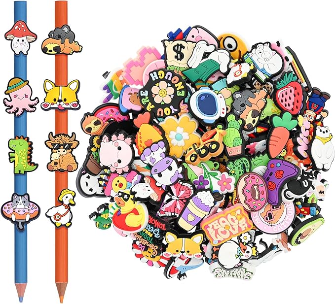 100PCS Pencil Toppers,Cute Pencil Charms for Students Bulk School Teacher Supplies Fun Pen Toppers Charms,PVC Pencils Clips Accessories Random Different Pencils Decor Classroom Rewards Prizes gifts