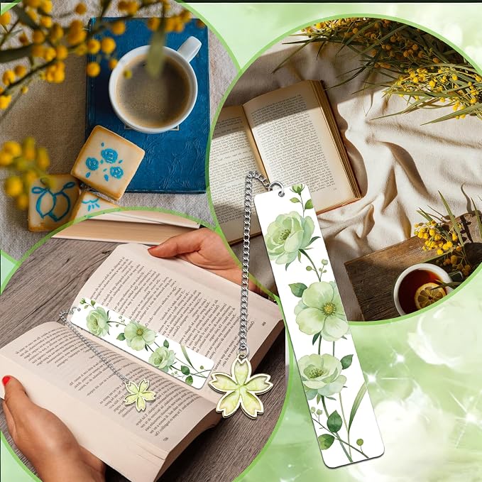 Cute Flower Bookmark Metal Bookmarks Book Marks for Reading Women Kids Bookmarks for Book Lovers Book Markers for Women Reading Accessories (Green Flower)