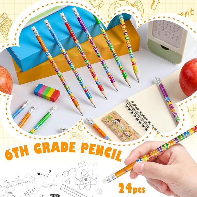AmazingSpark 24 Pack Kindergarten Pencils for Kids Cute Pencils and Erasers for Back to School Supplies List for I'm Going to Kindergarten Spring Semester Year 2026 First Day of Classroom Reward Gift