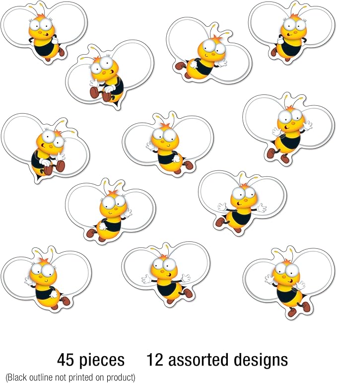 Carson Dellosa 45-Piece Buzz-Worthy Bee Cutouts, Colorful Cardstock Bumblebee Cut Outs for Spring Decor, Party, Bulletin Board, Name Tags, and Classroom Decorations