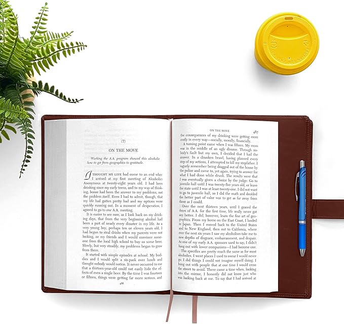 GALILEO® Large Print Double AA Big Book Cover & 12 Steps & 12 Traditions | PU Leather | AA Book Covers for Hardcover | AA Gift | Alcoholics Anonymous | Serenity Prayer (Large Print/Brown)