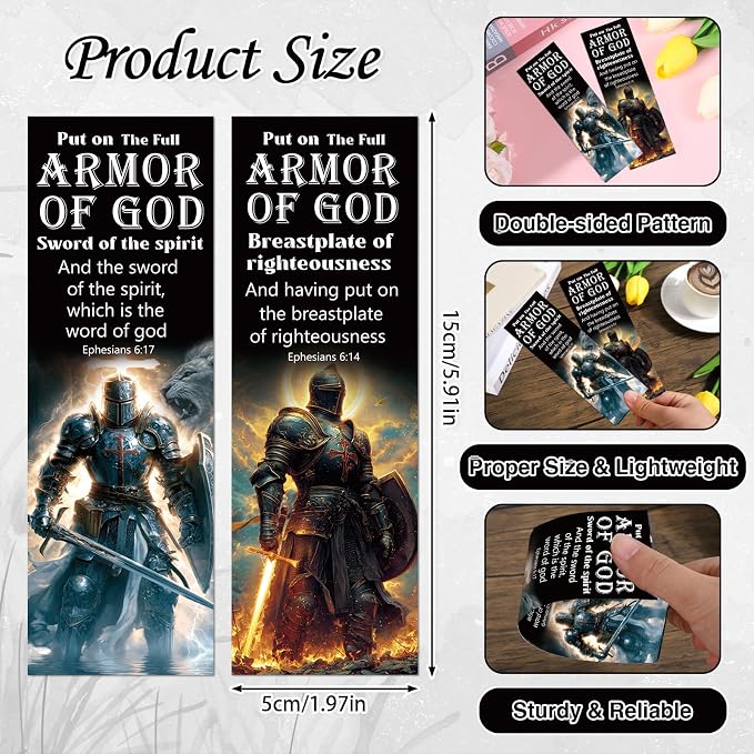Full Armor of God Bookmarks Gifts - Cosmisun 120Pcs Christian Bible Verse Bookmark Paper Religious Knight Scripture Catholic Book Mark Page Markers Clip for Book Lover Bible Study Sunday School Church