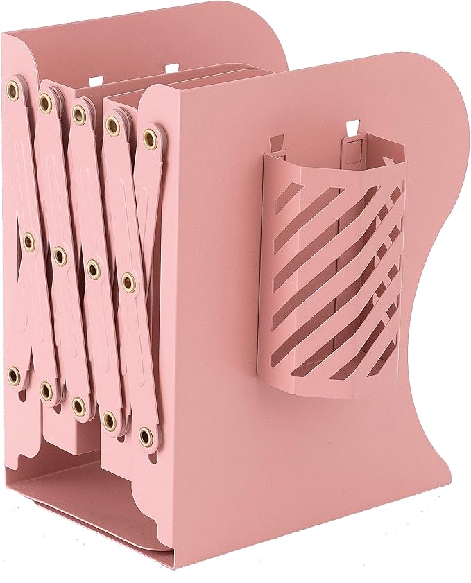 Adjustable Book Ends for Heavy Books, Metal Expandable Bookends for Shelves, Book Organizer Stopper Holder for Desk, Kids Room, Classroom, Office, Library (Pink)