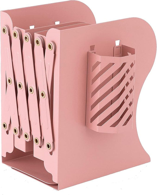 Adjustable Book Ends for Heavy Books, Metal Expandable Bookends for Shelves, Book Organizer Stopper Holder for Desk, Kids Room, Classroom, Office, Library (Pink)