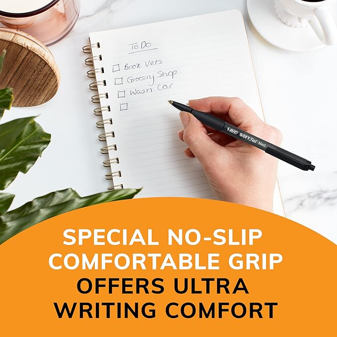 BIC Soft Feel Black Retractable Ballpoint Pens, Medium Point (1.0mm), 36-Count Pack, Black Pens With Soft-Touch Comfort Grip (Pack of 12)