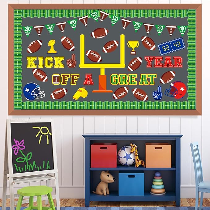 Whaline 86 Pcs Football Bulletin Board Decoration Kick Off A Great Year Paper Cutouts with 200 Pcs Glue Points for Sports Event Rugby Party Classroom
