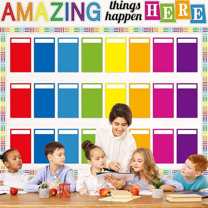 Student Work Display Bulletin Board Decoration Set Colorful Wow Works Display Cutouts Amazing Thing Happen Here Classroom Decor for Teacher Student Back to School Motivational Chalkboard Wall Supplies