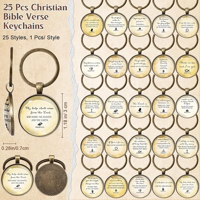 Dunzoom 25set 75pcs Fathers Day Christian Gift Emergency Numbers Bookmark Bible Verse Pen Religious Scripture Keychain for Women Men Coworker Church Prayer Baptism Souvenir Study Group(Elegant Color)