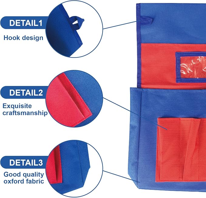4 Pack Chair Pockets for Classrooms, 17.2"x19" Seat Sacks for Classroom Chairs K-2, Heavy Duty Back of Chair Organizer Pocket with Name Tag Slot for Supplies, Books, Storage