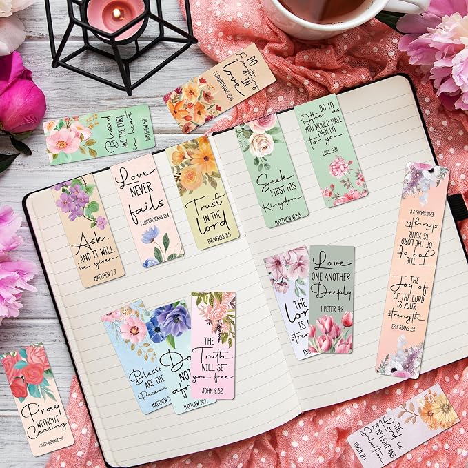 Wxiben Bible Verses Magnetic Bookmark - 30Pcs Inspirational Floral Book Mark Magnets Christian Flower Bookmarks Magnetic Religious Faith Book Markers Page Clip for Women Students Teachers Reading Gift