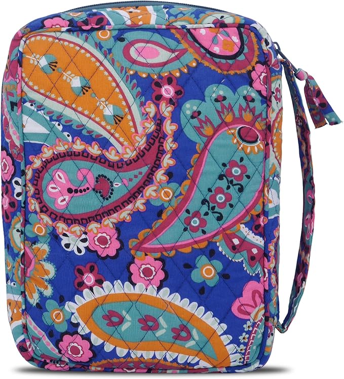 DIWI Quilted Cotton Bible Cover Bible Case Book Bag Large Sizes 10 X 7 X 2.75 Inches (C1 Pink Blue, L)