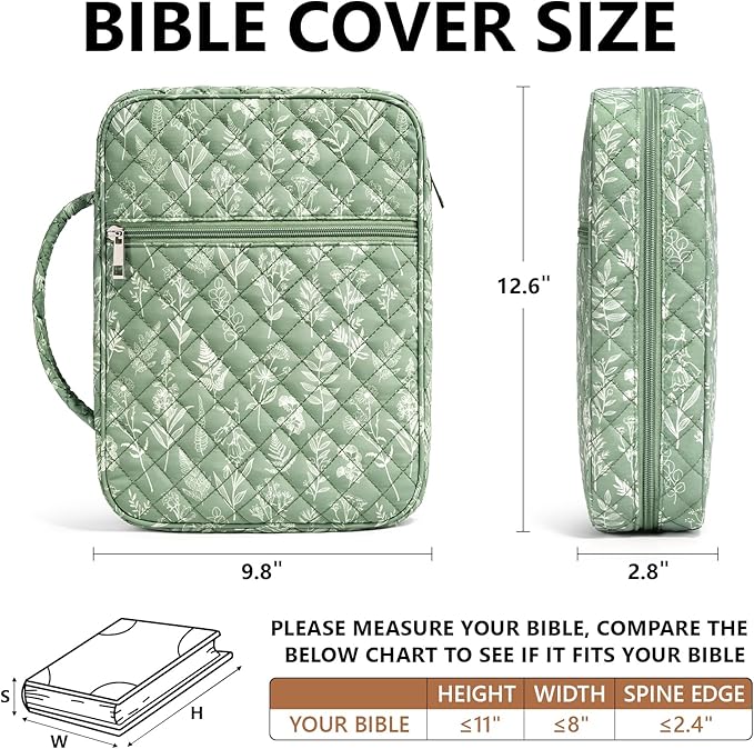 Bible Cover Case for Women Large Bible Bag, Bible Study Supplies Journaling Kit Quilted Church Bag with Handle, Puffer Book Carrying Case w/Tabs Accessories Mothers Day Christian Gifts for Women Mom