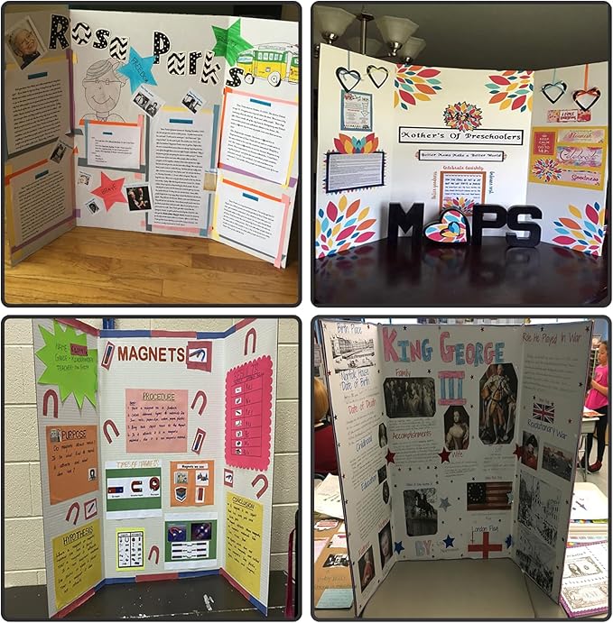 12 Pcs Small Trifold Poster Board, 21.4" x 14" Presentation Board, with Double Sided Tapes and Cardboard, White Corrugated Project Boards/Display Board for School Project/Science Fair Display Boards