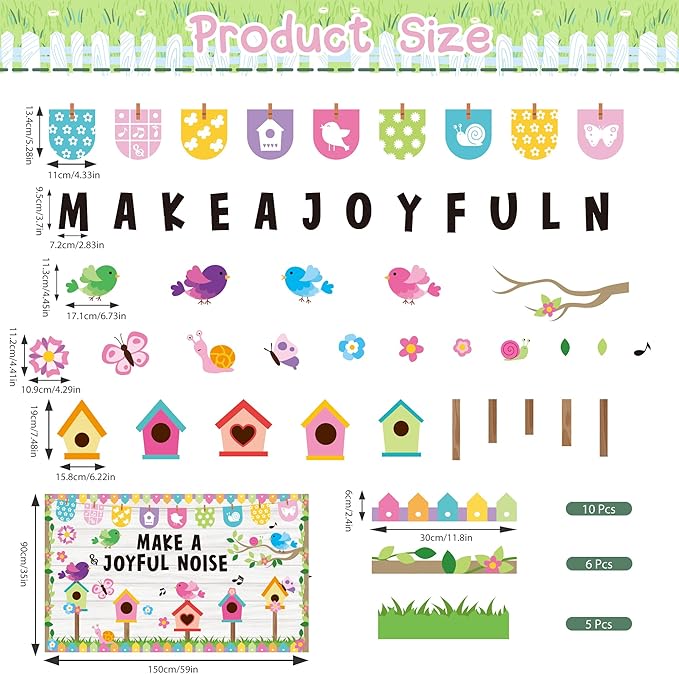 Spring Bulletin Board Decorations Spring Classroom Make A Joyful Noise Spring Bulletin Board Set Spring Birds Flowers Cutouts for Teacher School Office Chalkboard Wall Library Window Home Decor