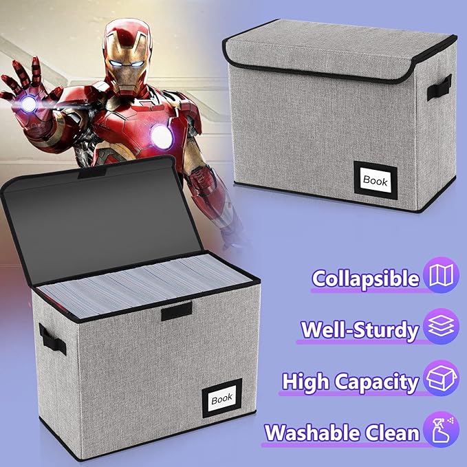5 Pack Comic Book Storage Boxes, 15.8" X 7.8" X 11.8", Collapsible Short Box, Holds 160-180 Collection, Container Holder Shelf Protector Organizer Bin (Grey)