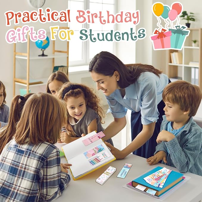 Skyygemm 100 Pcs Happy Birthday Bookmarks Bulk Happy Birthday Classroom Gifts for Kids Students Teacher Reward Back to School Birthday Party Favors Classroom Stationery Supplies(Sweet)