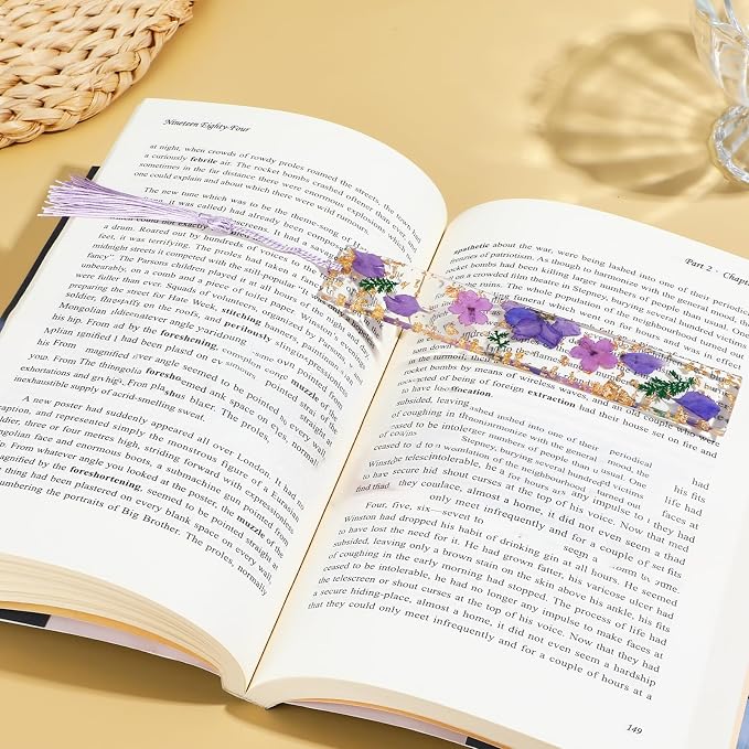 Dimeho Dried Flower Book Marks Tassels Clear Floral Bookmarks Durable Handmade Cute Resin Page Marker Pretty Book Marking Holder Gift for Women Bookworm Book Lovers Increasing Reading Interest(purple)