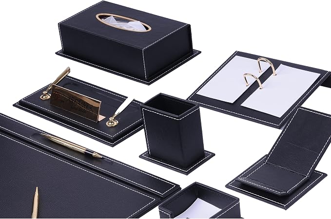 Desk Organizers - Desk Accessories - Leather Desk Organizer - Bonded Leather Desk Set - Home Office Accessories - Desk Supplies - Leather Desk Set - Office Accessories - 14 PCS (Black)