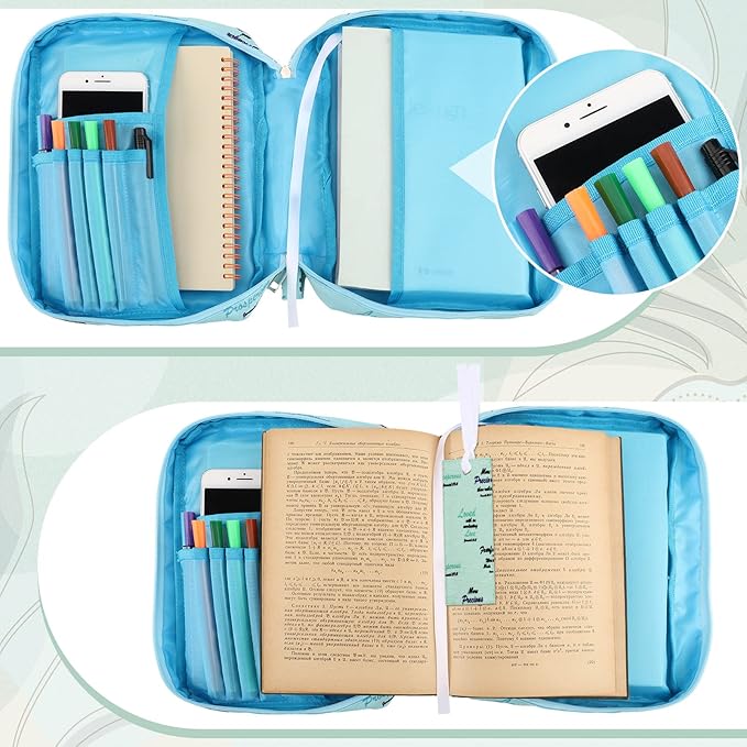 Laumoi Bible Cover Case for Women 10'' Floral Bible Cover Case Women Portable Protective Bag for Bible Study Supplies(Motivational Words)