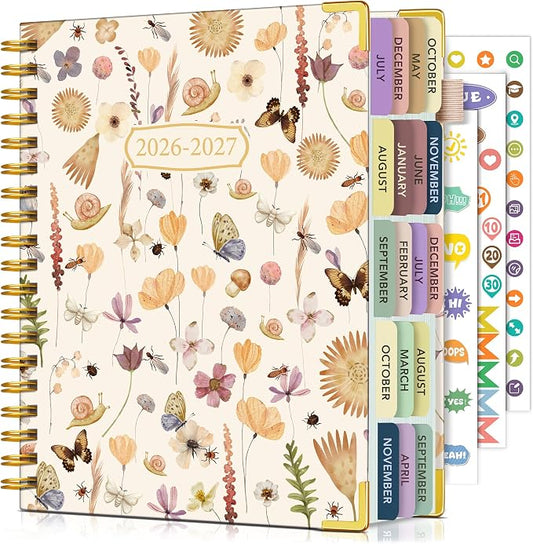 Academic Planner 2026-2027, 18 Months Weekly and Monthly Calendar Planner from July 2026 - December 2027, 7.3" x 10" B5 Large Hardcover Agenda Organizer Book with Tabs, Yearly Daily Planners for School Work Student Teacher, Insect Garden