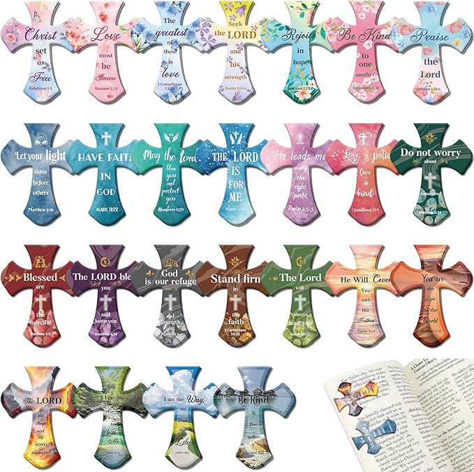 50Pack Magnetic Bookmarks Christian Bookmarks Bulk Cross Bible Bookmark for Reading Women Men Kids Teacher Book Lovers Gifts, Religious Magnet Bookmark Clips Personalized Book Markers (Multi-Style)