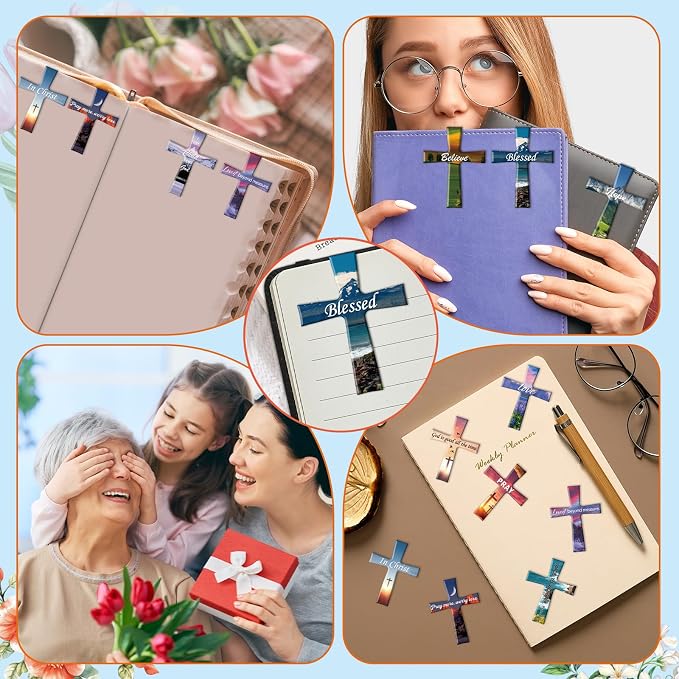 Wxiben Christian Magnetic Bookmarks Gifts - 32 Pcs Bible Verses Cross Bookmark Inspirational Religious Book Page Magnet Markers Clips for Women Men Book Lovers Reading Church Office Supplies