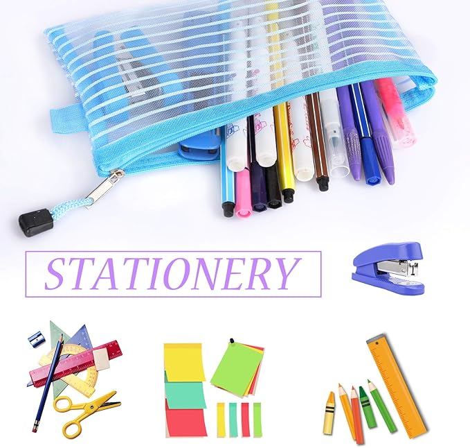 20 Pack Multicolored Zipper Mesh Pouch, Zipper Pencil Pouches Pen Bags, Multipurpose Travel Bags for Cosmetic School Office Supplies and Travel Accessories, 10 Colors (Assorted A)