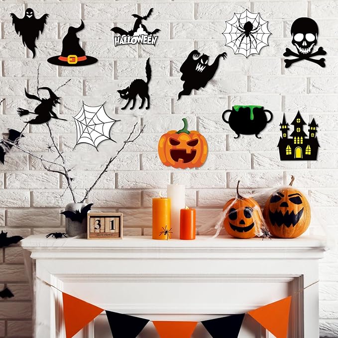 60 Pcs Halloween Cutouts Paper Bulletin Board Cutouts Decorations Ghosts Pumpkin Skull Shaped Die Cut Wall Decor for DIY Craft Halloween Party School Classroom Bulletin Board Decorations